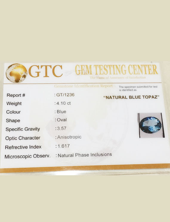 4.50 Ratti (4.10 ct) Natural Blue Topaz
